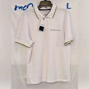 Kenneth Cole White Polo with Black and Yellow Trim